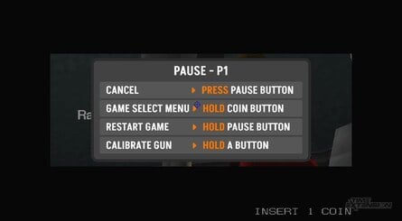 Clockwise, from top left: This is the game selection menu that greets you when you turn on the Premium and Ultimate editions of G'AIM'E; The pause menu; The calibration screen; The options menu, which is different for each title, allows you to tinker with things like on-screen cursors and overall difficulty